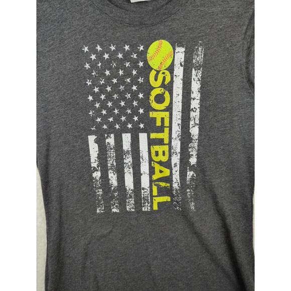 Softball Flag Graphic Tee | Women’s Small | Gray Short Sleeve Sports Top - Picture 6 of 8